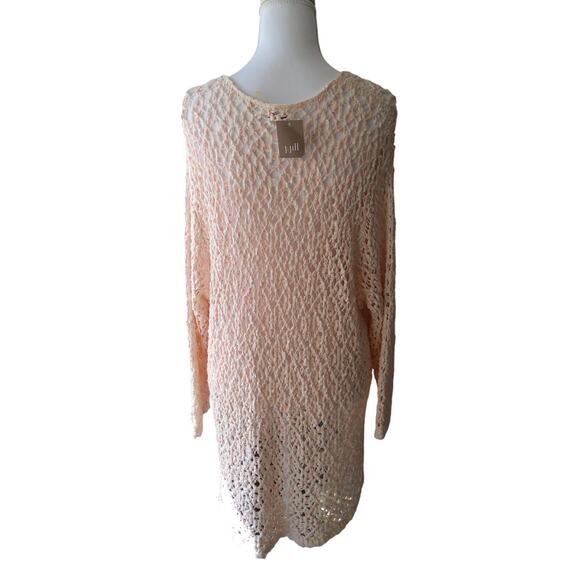 NWT J Jill open knit flowy top/tunic icy pink 3/4 sleeve boho fairy lightweight - Picture 1 of 7